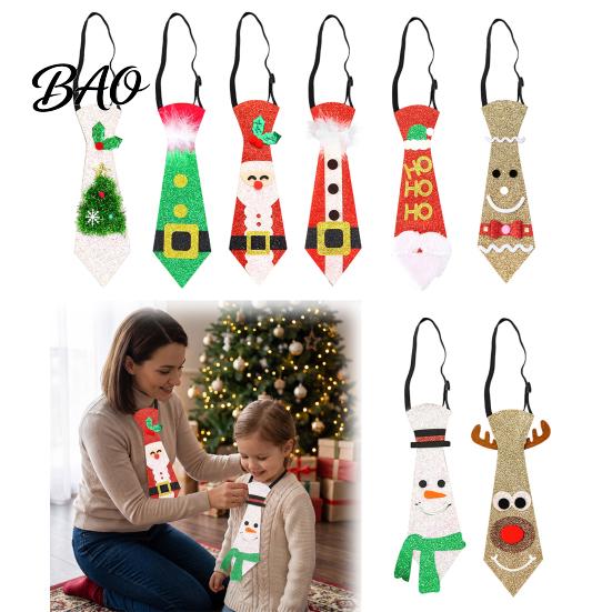 Christmas Tie for Adults Kids Adjustable Glitter Necktie, Non-woven Fabric Holiday Dress Up Costume Necktie with Elastic Band Accessories, Sparkling