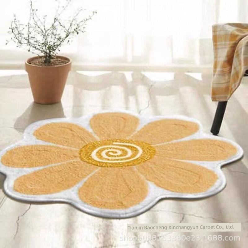 Cashmere-like SUNFLOWER Little Daisy Smile round Carpet For Home Living Room Sofa Bedroom Bathroom Mats