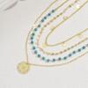 Новое женское ожерелье 2025 года, геометрический дизайн кулона в виде цветка с бирюзой, многослойная цепочка для ключицы