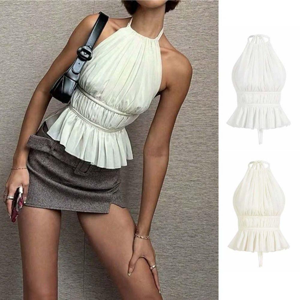 Sleeveless Chiffon Vest Tops Halter Women's Crop Top Simple Lace-up Camisole Club