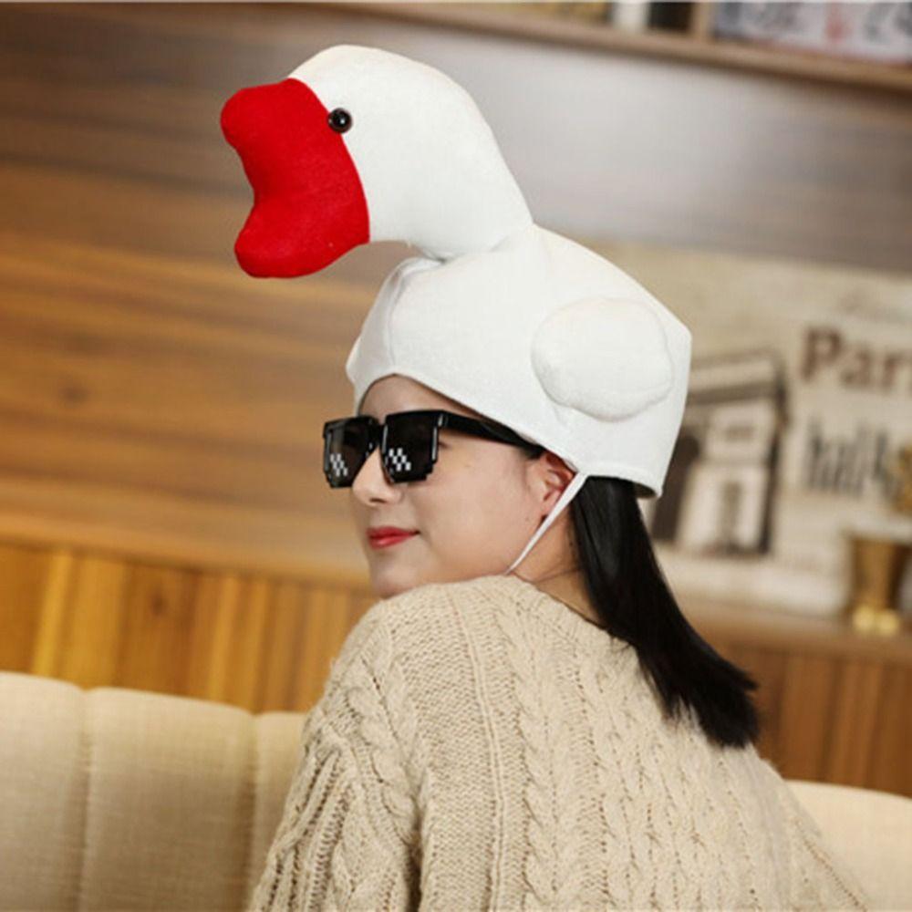 Creative Halloween Party Hat Plush Cartoon Goose Hat Novelty Big Goose Headgear Cosplay Costume