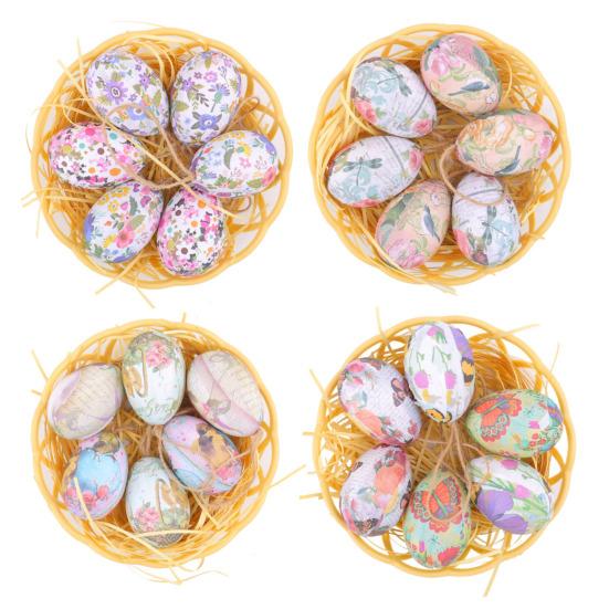 6 шт. имитация пасхальных яиц, расписные яйца с подвесным украшением на веревке, искусственные пасхальные украшения для яиц с корзиной для весенних праздников, аксессуары для вечеринок