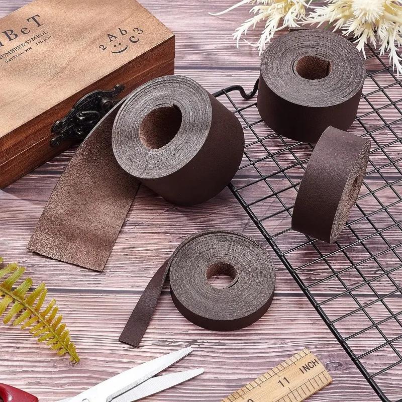 Dark Brown Genuine Leather Strap Strip 1/2 Inch Wide 79 Inch Long Leather Belt Wrap 1.3mm Thick Single Sided Flat Cord for DIY