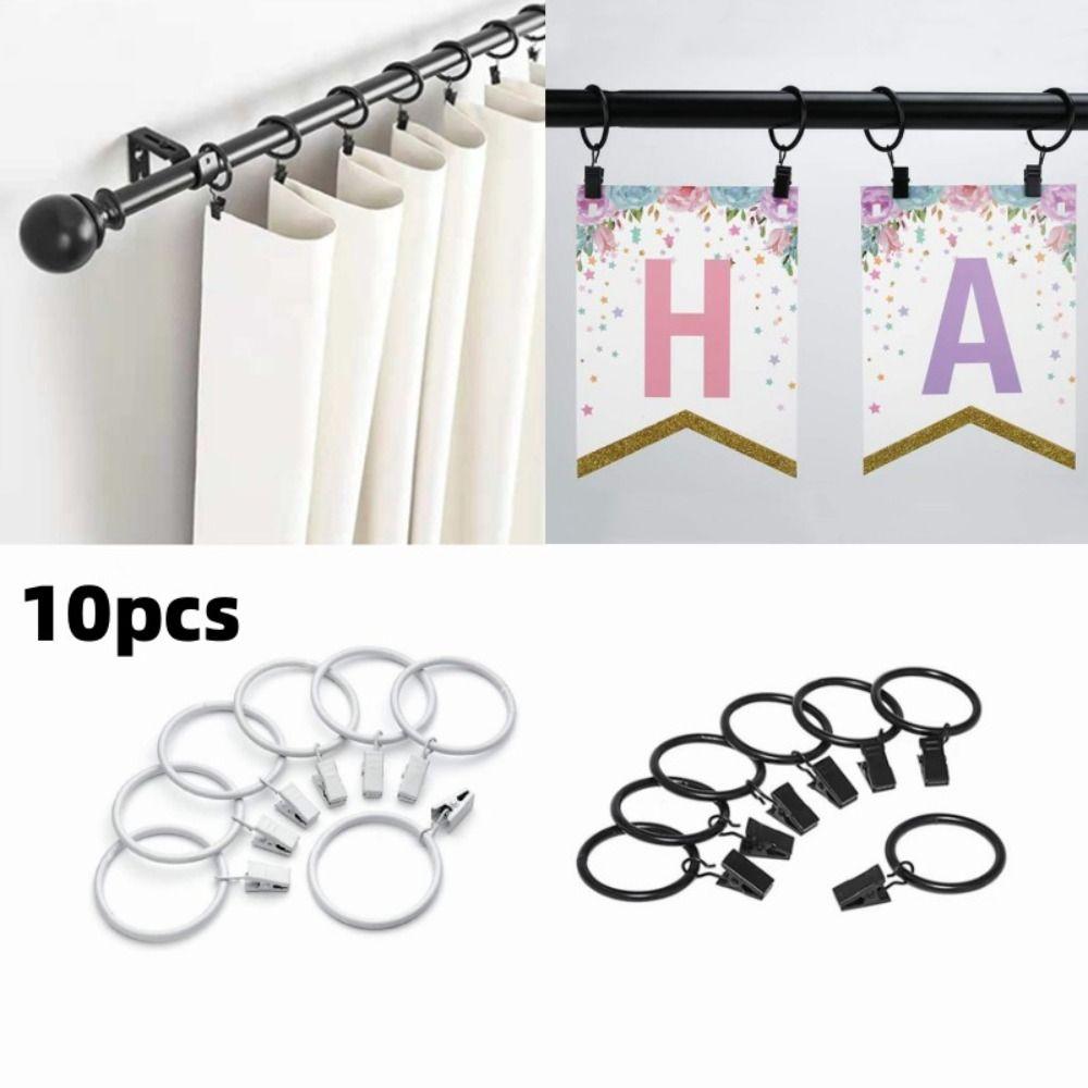 10pcs Curtain Rods Curtain Hanging Ring with Clips Clothes Clip Curtain Rings Buckles Home