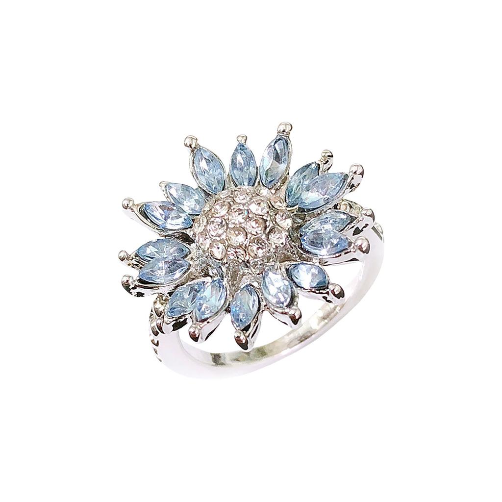 Кольца с покрытием в форме подсолнечника Цветочные кольца Кольцо с синим цирконом для женщин и девочек