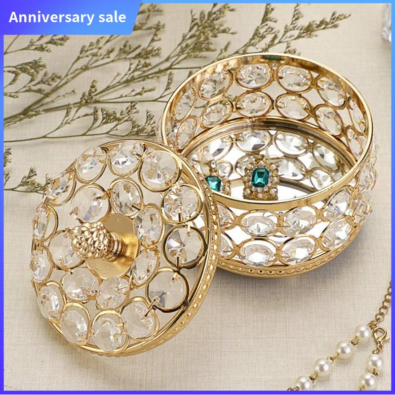 Crystal Mirrored Box Jewelry Trinket Organizer Box Home Decor Ring Earrings Necklace Storage Holder Keepsake Box(Gold) Durable