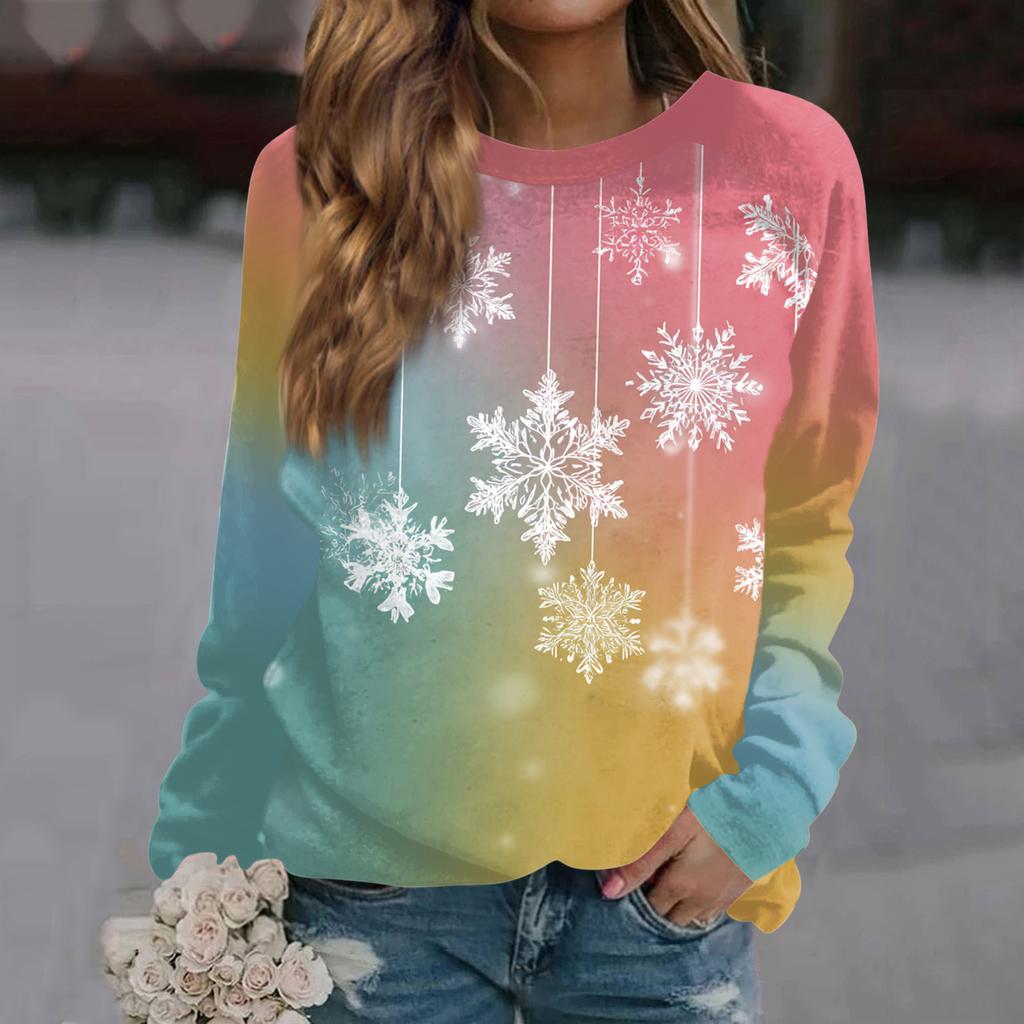 Женский модный повседневный свитшот с длинным рукавом и рождественским принтом на шее