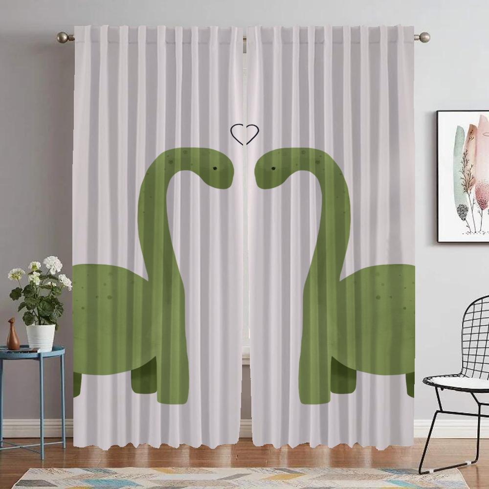 Dinosaur Curtains for Bedroom Living Room Curtain Shades Home Interior Curtains 2 Pieces Halloween Decoration Partition Kitchen