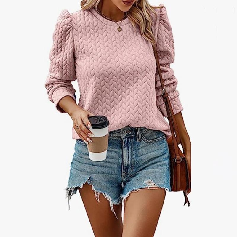 YYFS Women's Fashion Casual Spring Fall Solid Color Print Long Sleeve O-Neck Blouses & Shirts