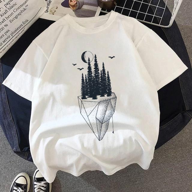 Summer White T Shirt Dark Forest Mountain Adventure Harajuku Shirts Short Sleeve Tops Female Clothing