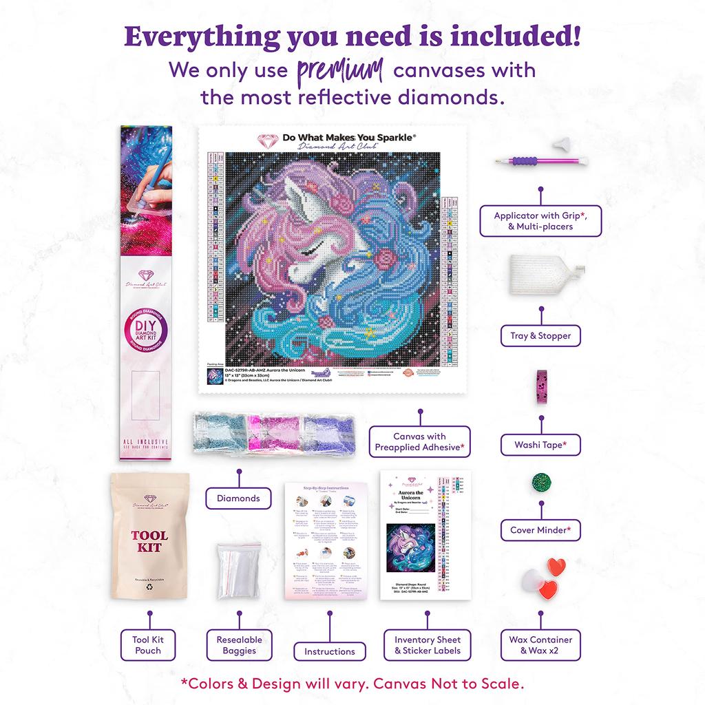 DIAMOND ART CLUB Aurora Unicorn Diamond Painting Kit Fantasy Diamond Canvas Round 5D Diamond Art Kit для взрослых и всех возрастов xx 13" 13" (33 33см)