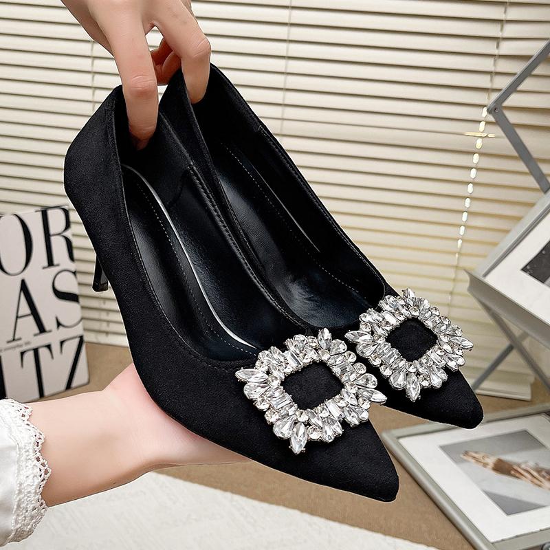 Women Pumps 2025 New Square Buckle Pointed Heels Women Thin Heeled Baotou Banquet High Heels Shoes for Women Zapatos De Mujer