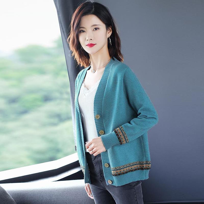 Осень-зима вязаный женский кардиган свободный уличный вязаный свитер пальто с v-образным вырезом вязаный кардиган женская куртка