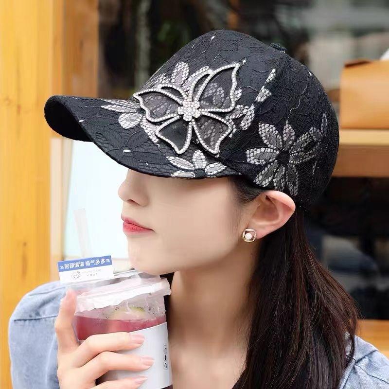 Летняя женская шляпа Butterfly Lace Water Diamond Thin Breathable Sunscreen Baseball Hat Duck Tongue Hat
