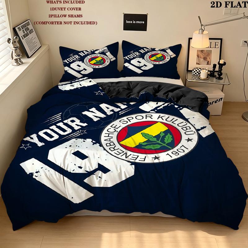 Custom Name,Fenerbahce Pattern Bedding Home Decoration Birthday Gift ( 1 duvet cover + 2 pillowcase, without core),fan merchandise.
