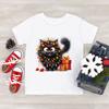 Autumn Winter Christmas Cat Print T-shirt Short Sleeve Crew Neck Tee Cartoon Animal Kitten Children Clothes Boy Girl Xmas Tshirt