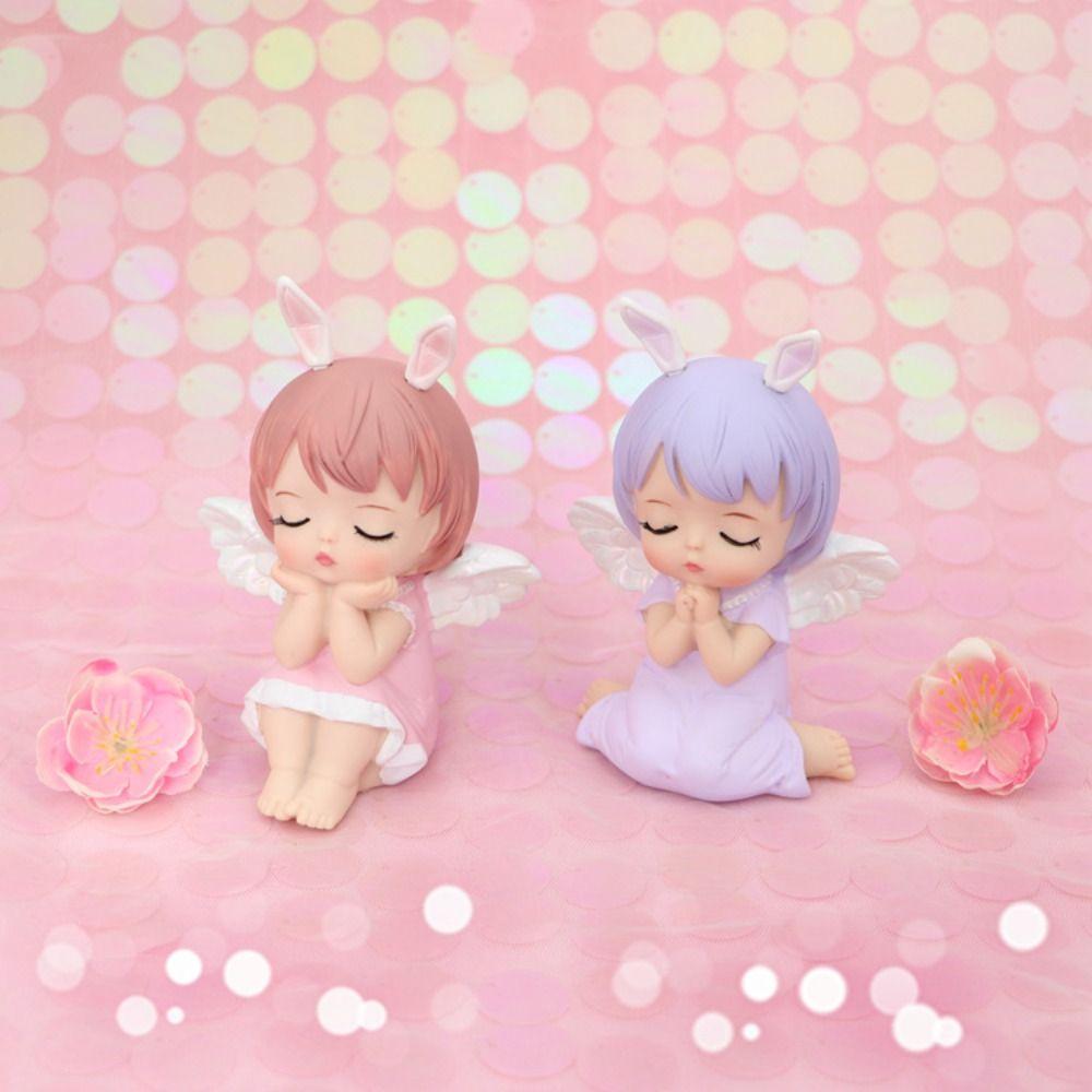 Pink Purple Resin Girl Ornaments Vinyl Garden Decorative Figure Angel Statuette Home Decoration