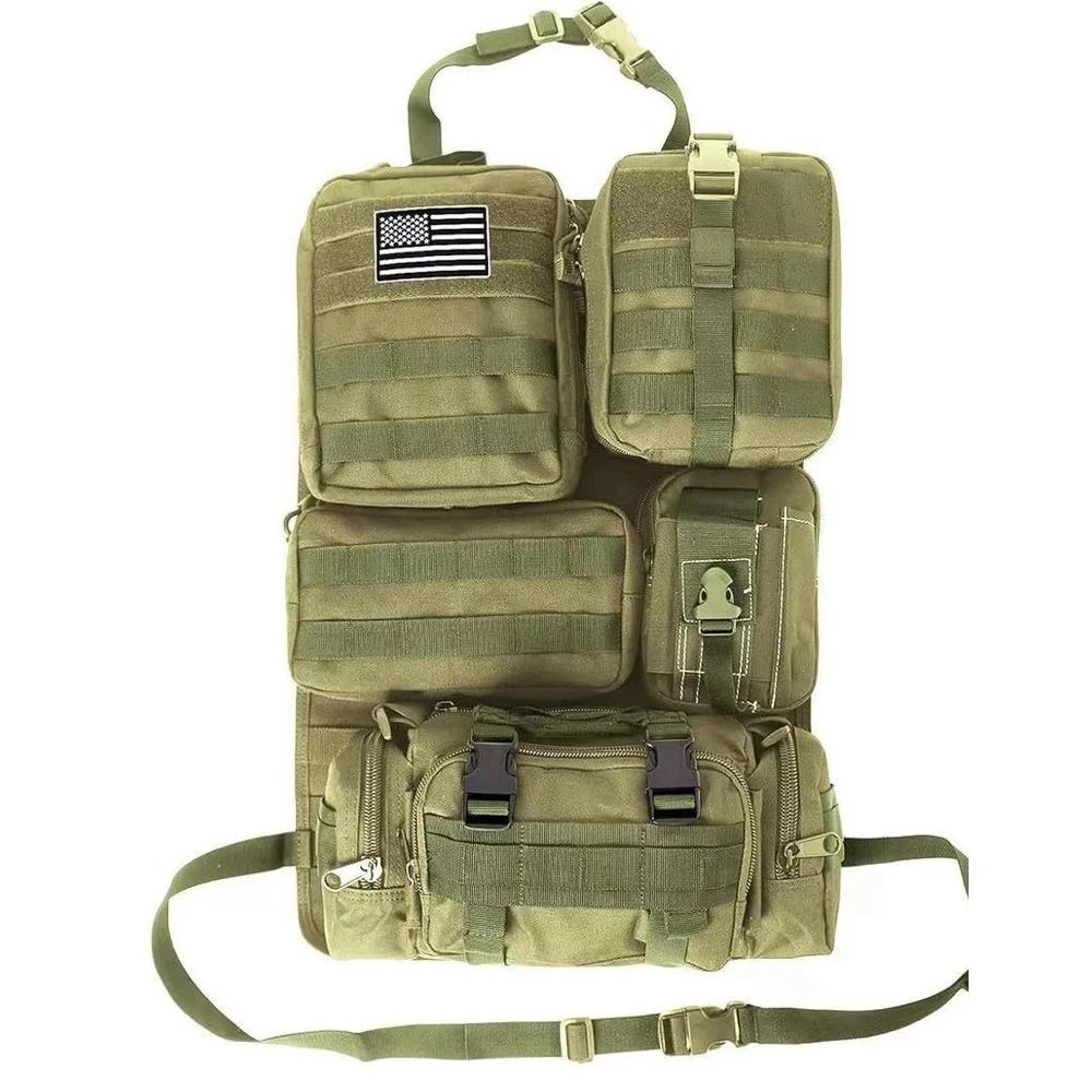 For All Car Rear Seat Tactical Backrest Wall Hanging Seat Back Organizer Molle Panel Storage Bag with 5 Detachable Pouch
