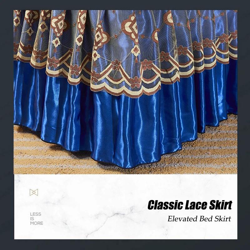 2/3 шт. Постельное белье, классическое кружевное покрывало королевского синего цвета с принтом, юбка-кровать с резинкой для простыней королевского размера, кровать можно стирать