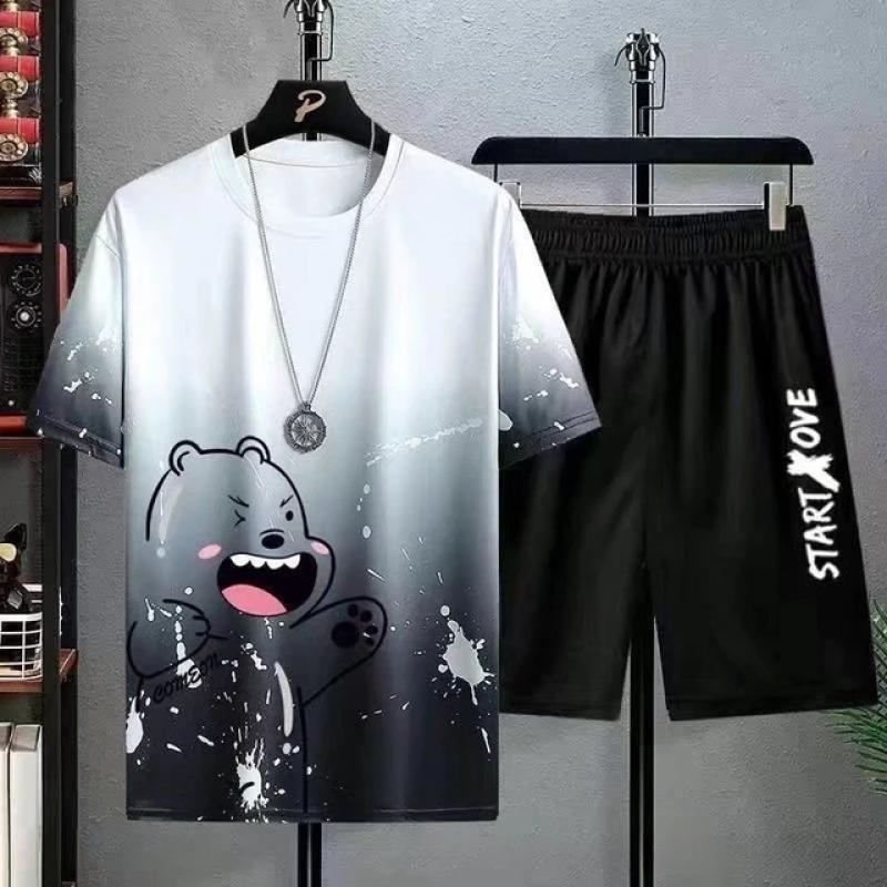 Men's T-shirt Sets Fashion Casual Tee Beach Shorts  Suit for Men Summer Harajuku Male Streetwear Sports and Leisure Tops Clothes