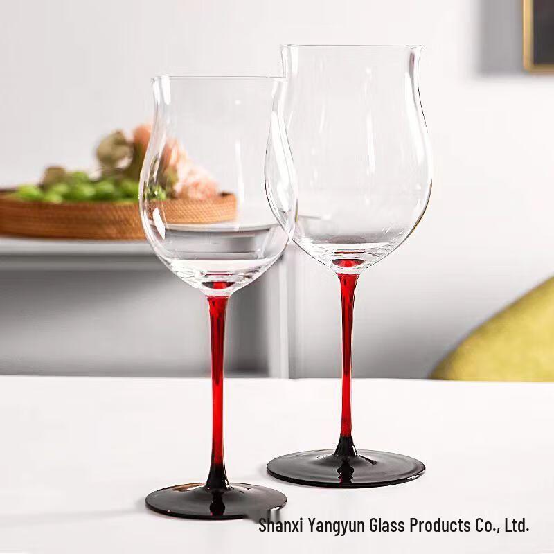 Tulip Red Wine Glasses with Black Bow Tie Stem, Set of 4