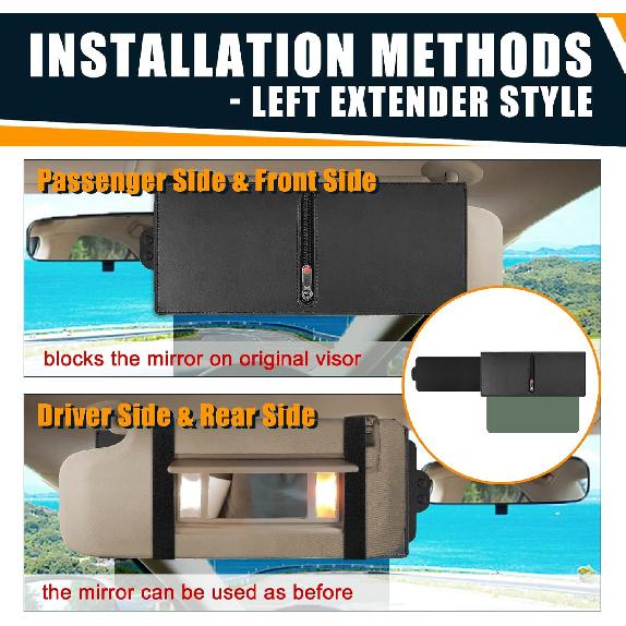 Veharvim 2 Pack Polarized Sun Visor Extender/ Extension With PC Lens And Side Sunshade, Anti-Glare, UV-Filtering For Car With Zipper Slider (Driver +