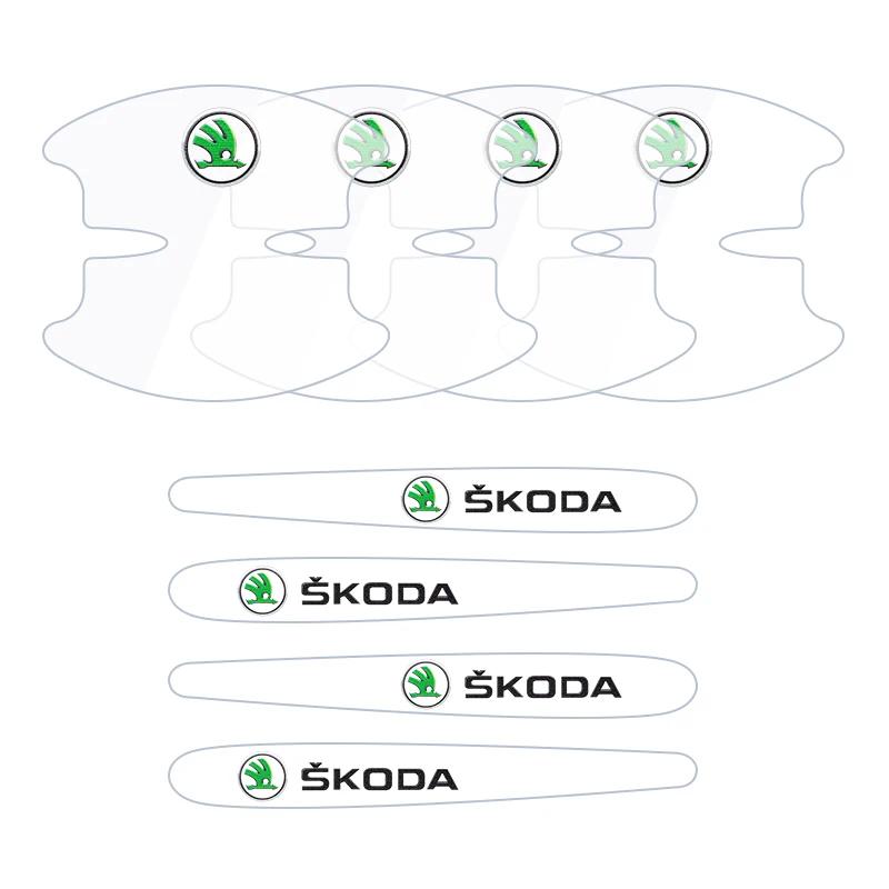 2026 Hot 4/8PCS For Skoda Octavia Fabia Superb Karoq Car Door Handle Sticker Racing Sport Protection Decals Door Bowl Film Acces