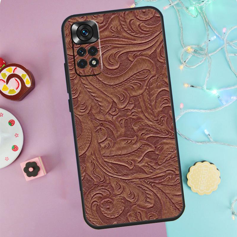 Коричневый Western Case с ручной тиснёной отделкой для Xiaomi Redmi Note 14 13 12 11 10 9 Pro 9S 10S 11S 12S Redmi 10C 12C 13C 14C Чехол