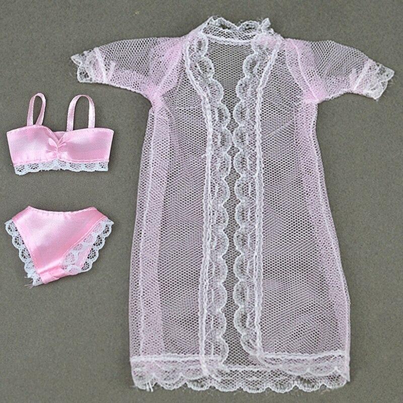 1 компл., сексуальные пижамы, нижнее белье, кружевное длинное пальто + бюстгальтер + нижнее белье, одежда для куклы Барби, платье, нижнее белье, кружевные платья