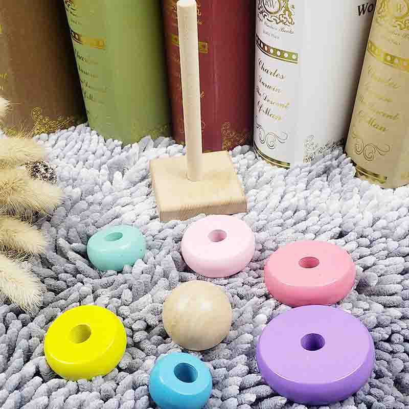 Children's Intelligence Rainbow Tower Stacked Music Layer Stacked Circle Sleeve Post Macaron Wooden Toy