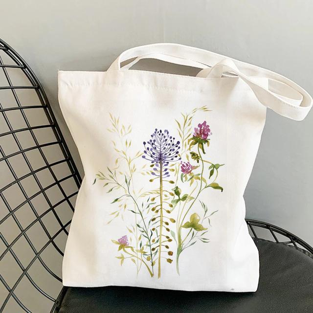 Fruit Print Floral Canvas Tote Bag Korean Style Shopping Bag Women's Daily Shoulder Bag Daisy Pattern Handbags