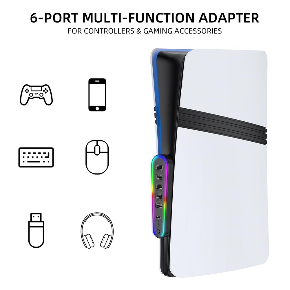 6-портовый USB-хаб, зарядное устройство, адаптер, конвертер, удлинитель для передачи данных для PlayStation 5 Pro/Slim, игровые аксессуары