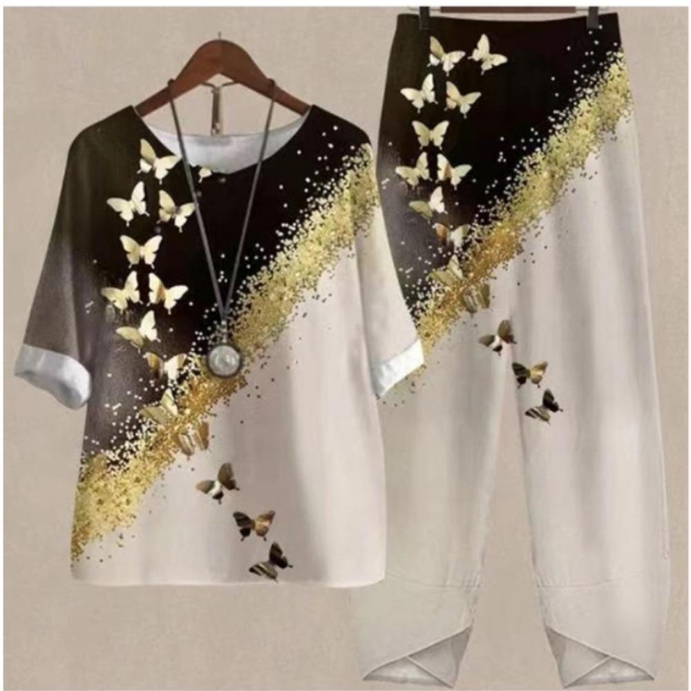 QICED Женская мода лето весна однотонный принт короткий рукав подтяжки брюки костюмы