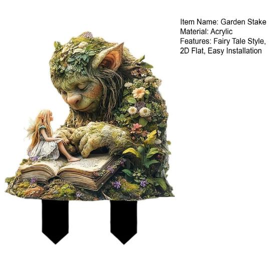 Сказочный садовый колышек Тролль, атмосферостойкий декоративный акриловый колышек, 2D-плоское украшение с колышком для украшения двора и патио дома