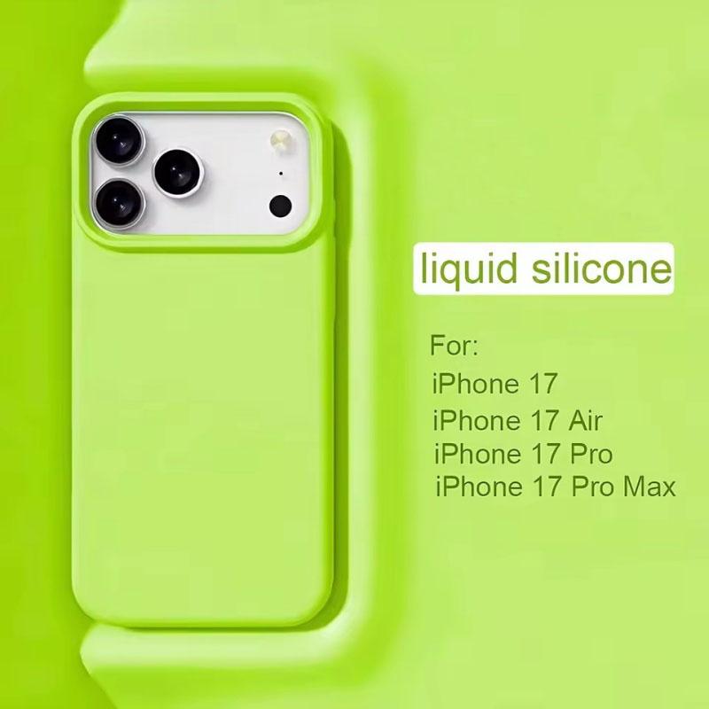 Яркий флуоресцентный жидкий силиконовый чехол для телефона для iPhone 17 Air 17Pro 16 ProMax, защита кнопок из силикона, матовая однотонная мягкая накладка