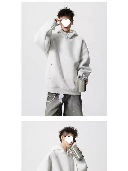 Men's American-Style Heavyweight Half-High Collar Button-Up Hoodie - Autumn/Winter Trendy, Loose Fit, Plus Velvet, Thickened Jacket.