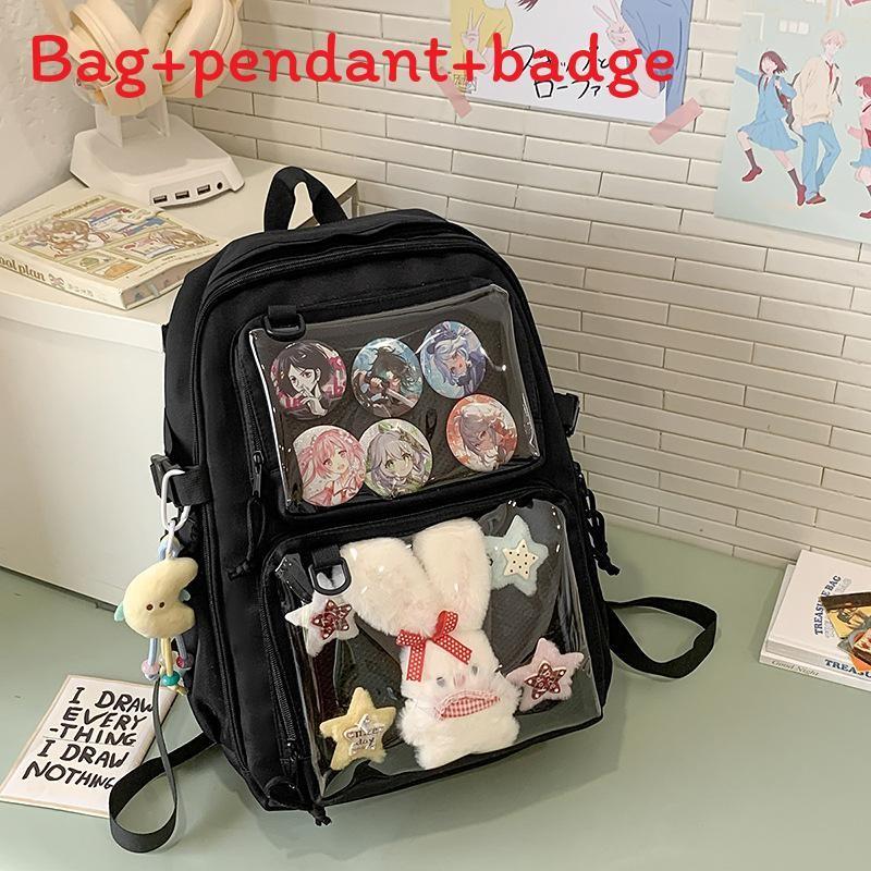 Anime Inspired Transparent Backpack With Pendant And Badge For Students And Daily Use