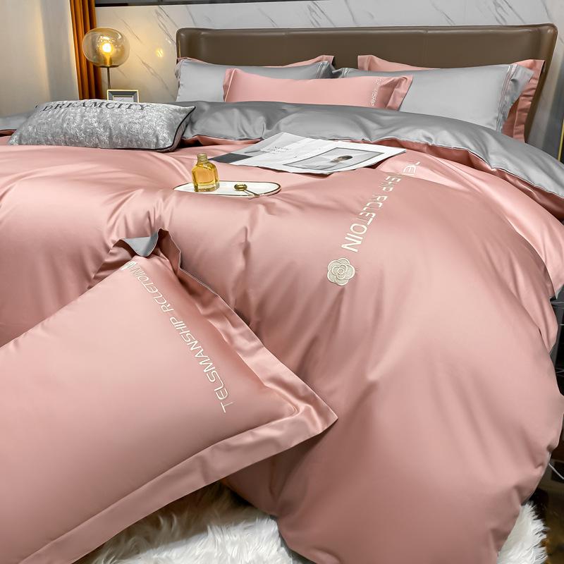 Лист 60 нитей, четыре предмета, хлопок, хлопок, длинный штапельный хлопок, Наньтун, легкий, роскошный стиль, вышитое пододеяльник, сплошной цвет, кровать