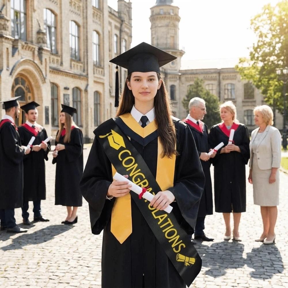 Black Golden Graduation Set Badge Satin Graduation Shoulder Strap Bachelors Degree