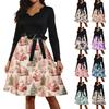 Women's Casual Fashion Long Sleeve Christmas Graphic Printed Vintage Long Dresses