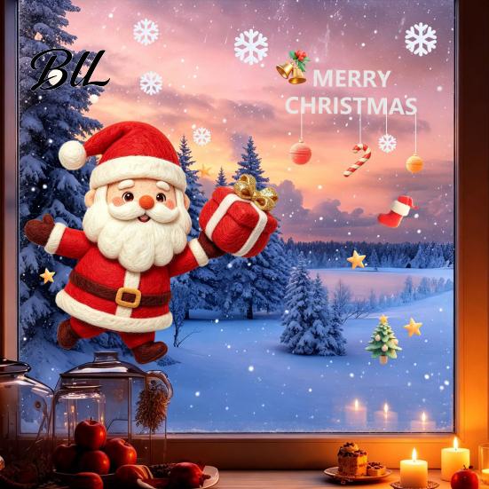 Indoor Outdoor Window Decor Christmas Santa Claus Static Glass Sticker, Removable PVC Decal, Waterproof Festive Home Ornaments Wall Art for Doors And