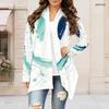 Women Plus Size Long Sleeve Open Front White Printed Cardigan Draped Collar Curved Hem
