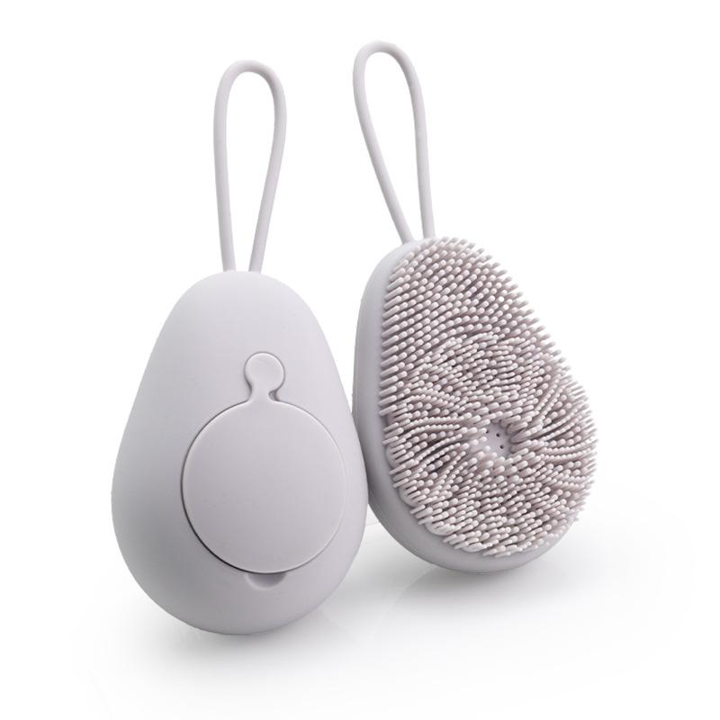 Avocado Silicone Body Wash Brush - Refillable Shower Gel Container, Skin-Friendly Bath Brush, Kids Silicone Bath Massage Brush