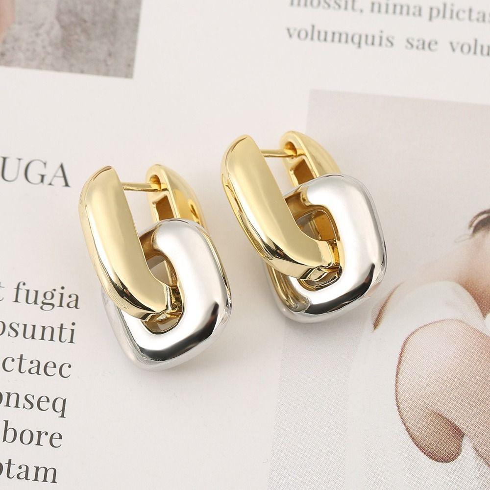 Copper Base Interlocking Earrings Oval Shape Double Loop Earrings  Fashion Accessories