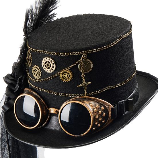 Steampunk Hat Halloween Jazz Hats with Goggles for Women Men Festive Cosplay Costume Prop Party Decoration
