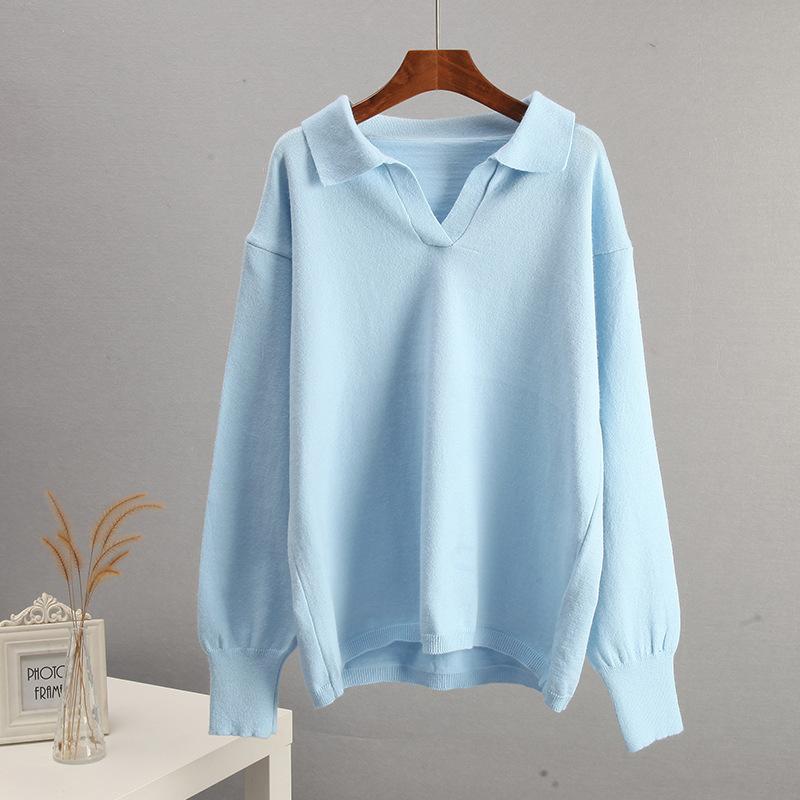 Autumn and Winter Alpaca Polo Collar Women's Fashionable Simple Solid Color Casual Knitted Sweater