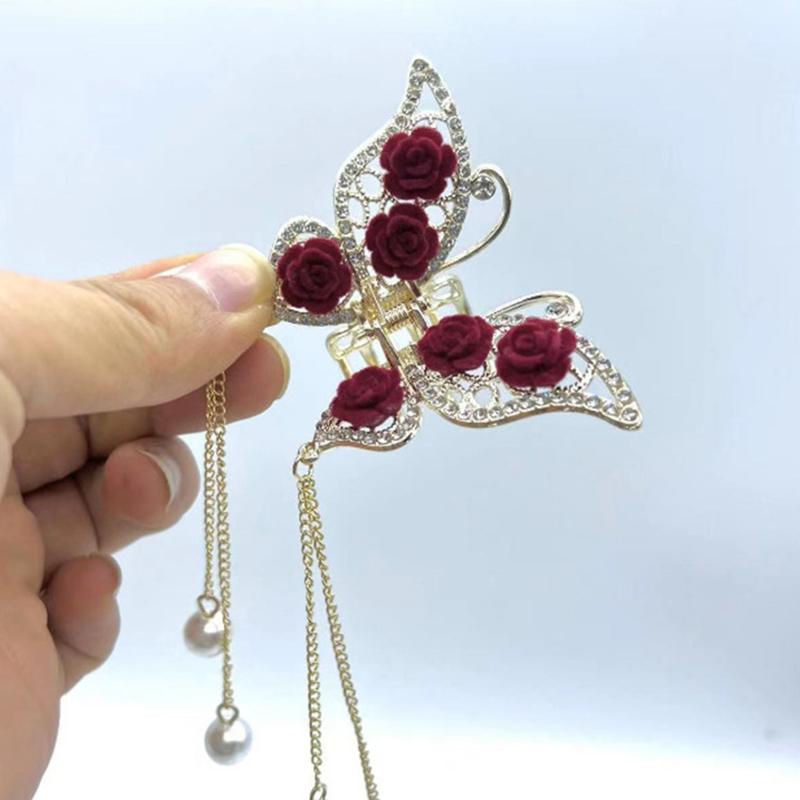 Красная роза заколка для волос бабочка заколка для волос когти женская шпилька кисточка таблетка головка конский хвост пряжка заколка аксессуары для волос