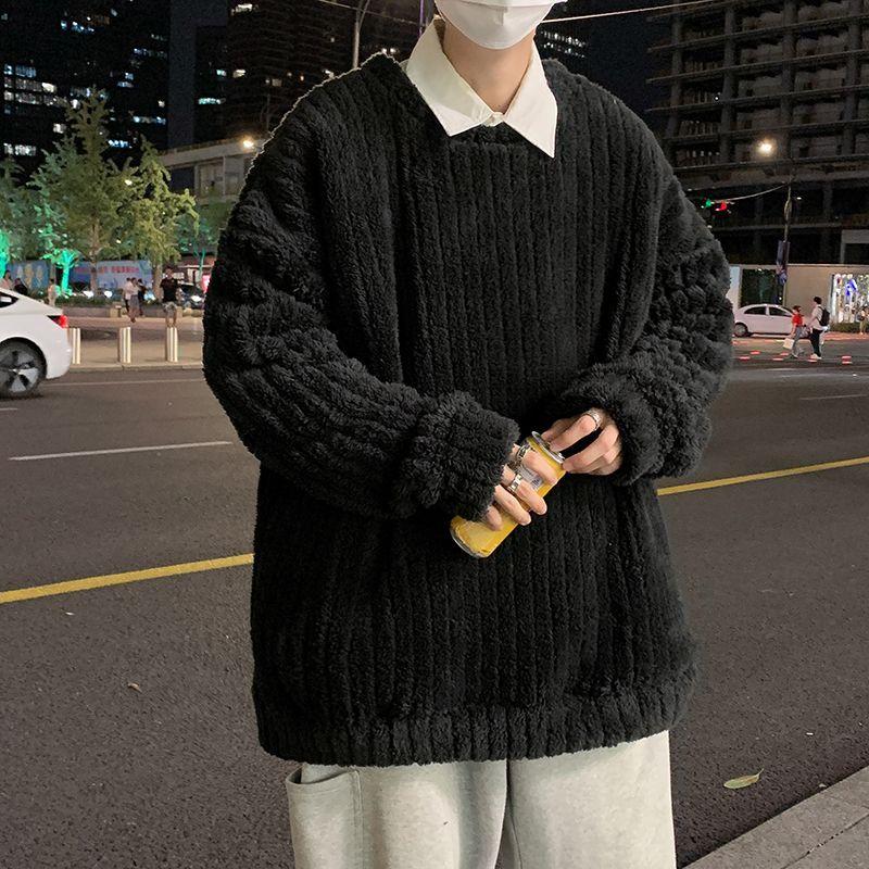 Мужской осенне-зимний плюшевый и толстый теплый свободный пуловер-свитер