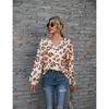 Плюс Размер Леопардовый Принт V-образный вырез с открытыми плечами Длинный рукав Топ для Женщин