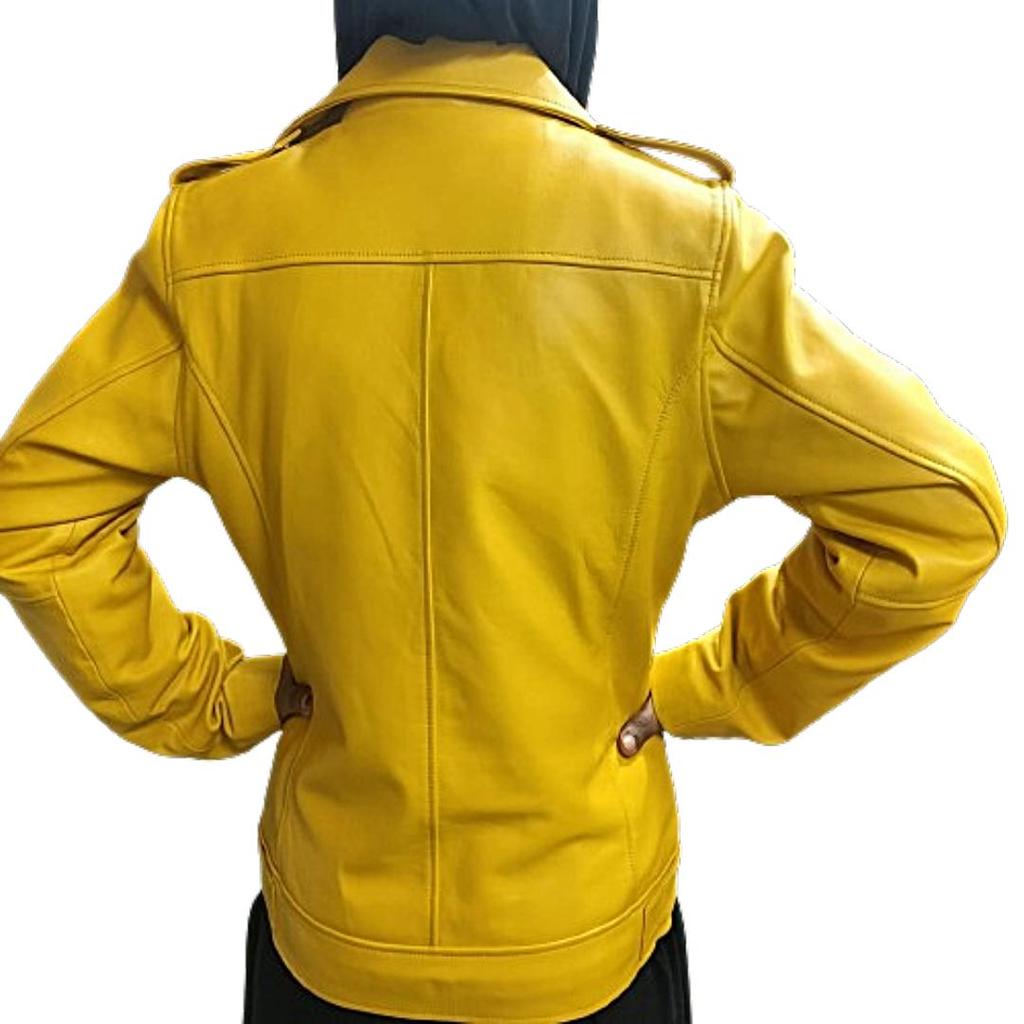 Women's Yellow 100% Genuine Lambskin, Soft Leather, Biker Jacket, Real Lambskin ,Yellow Leather, Moto Jacket, Ladies Yellow Jacket, Gift For Her